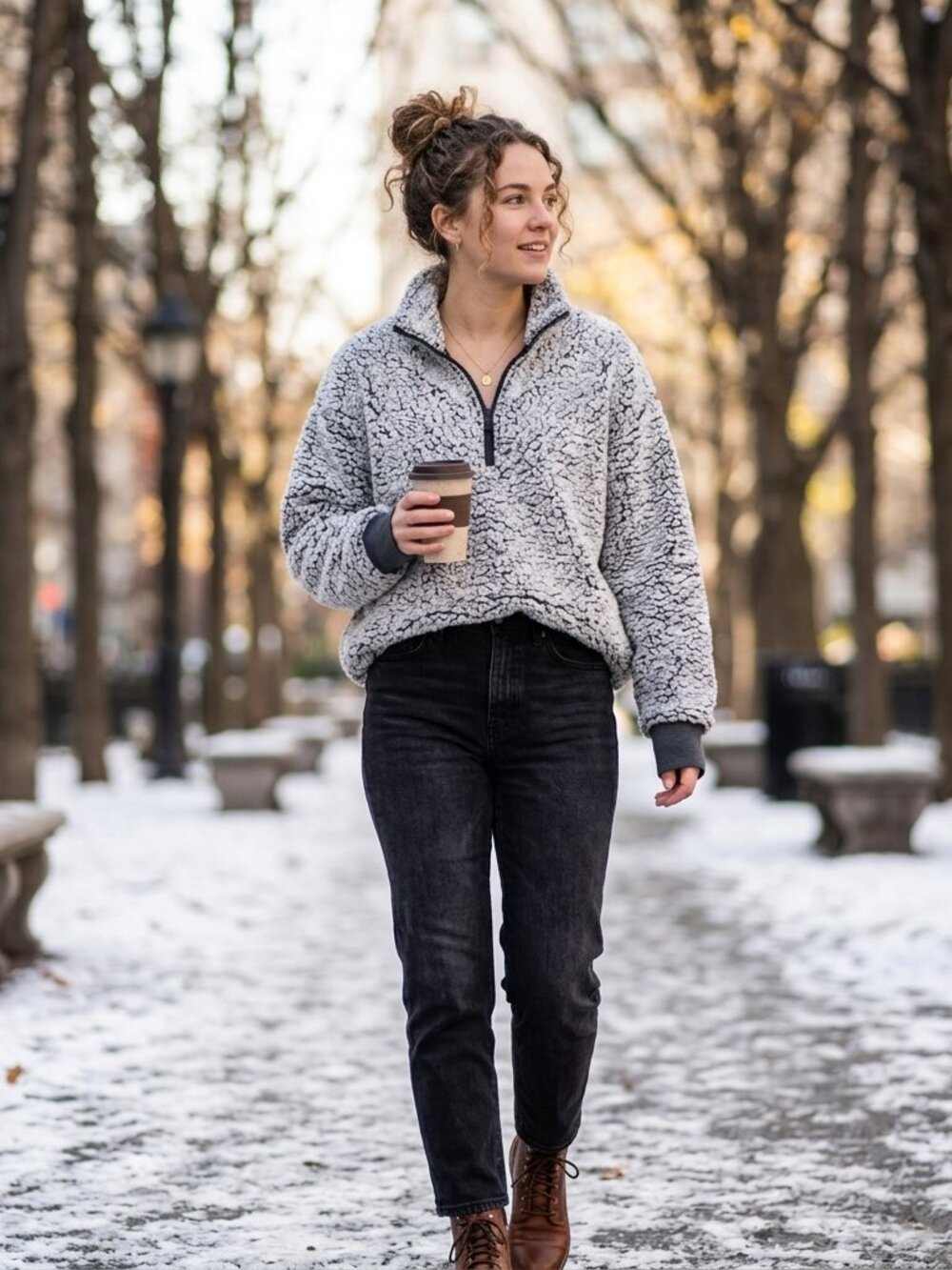EXPRESS Sherpa fleece quarter zip pullover oversized Athleisure loungewear M
